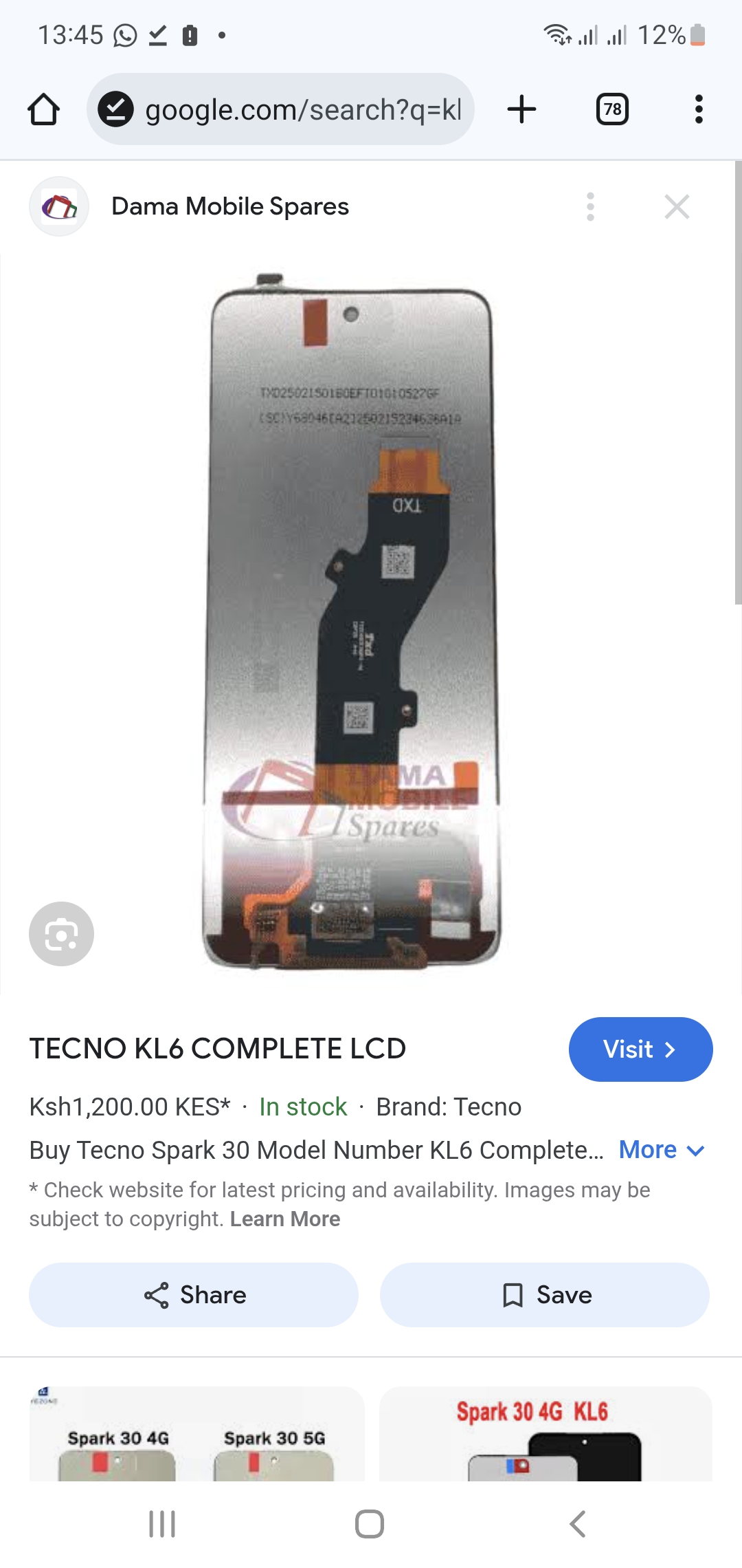 Techno Kl6 Comp/ Spark 30 Lcd